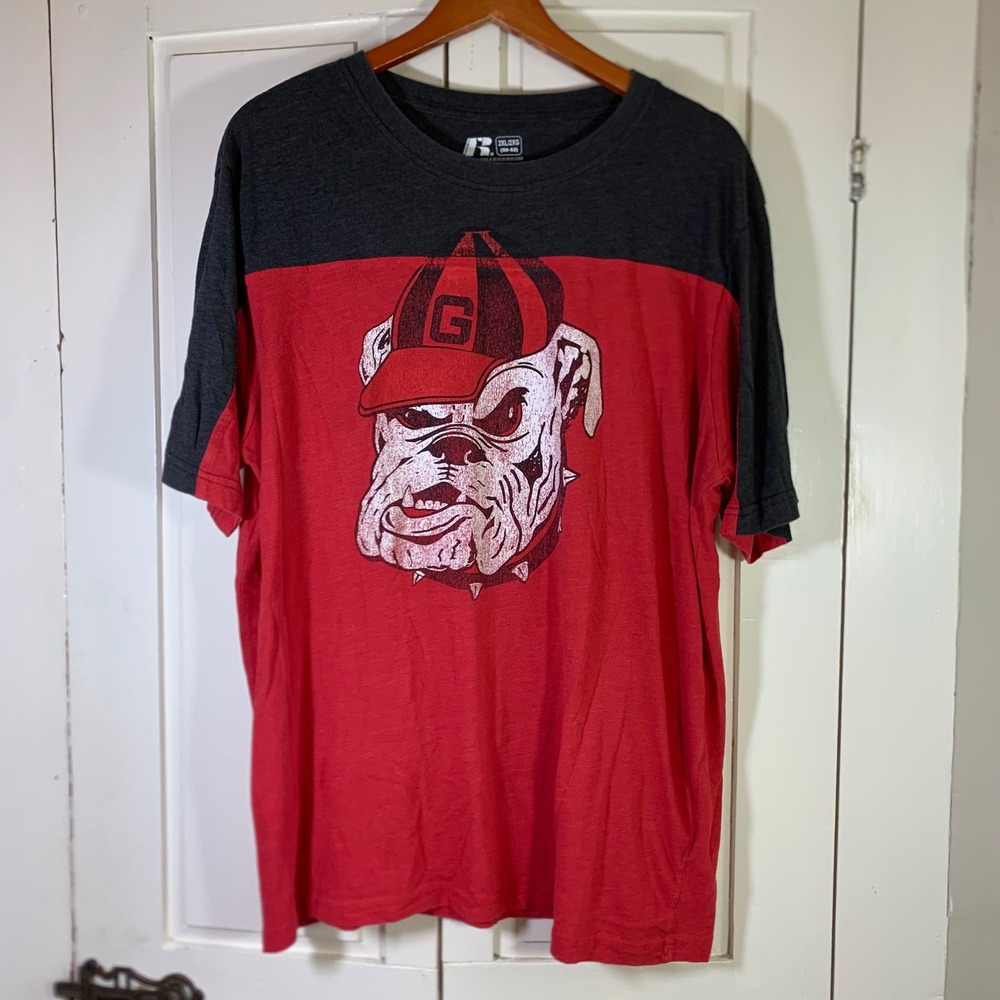 Georgia Bulldogs Uga Mascot Colorblock Graphic Tee Russell Athletic Mens 2XL Fan
